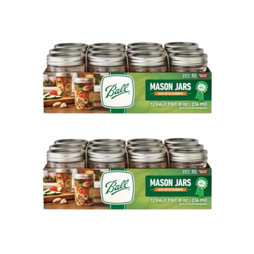 Image of Ball Regular Mouth Glass Mason Jars with Lids and Bands, Used for Canning (Half Pint, 8 Ounce (Pack of 24))