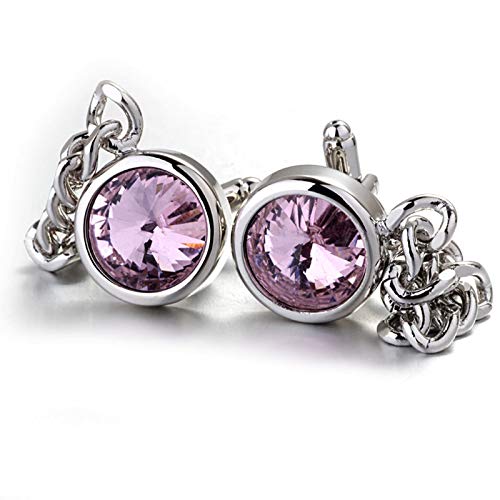 Mancuernillas Redondas de Cristal Plateadas y Rosadas para Hombre miniatura 3