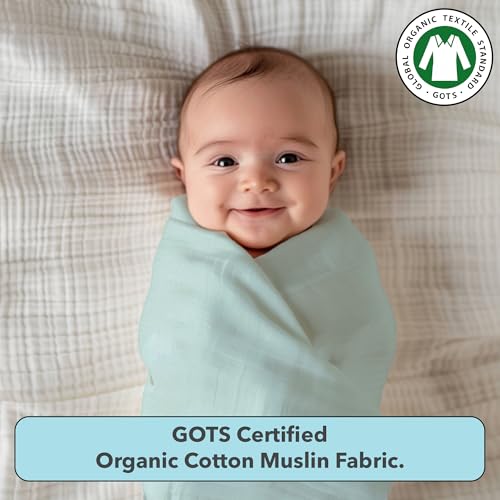 Image of The White Cradle 100% Organic Cotton Baby Swaddle Wrap, Large 112x112 cm Super Soft Muslin, 1 pc Pack, Blue