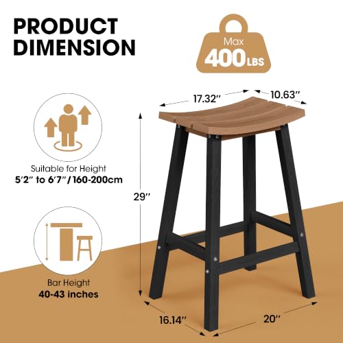 Image of Ciokea 2 Set 29 inch Outdoor Bar Stools, Heavy Duty HDPE Outdoor Stools Weatherproof Waterproof Patio Seats Modern Bar Height Tall BarStools for Bar Deck Balcony Kitchen Yard, Black and Teak