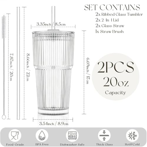 KEMORELA Vintage Ribbed Glass Tumbler