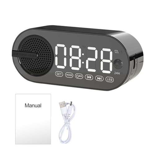Réveil haut-parleur Bluetooth 5.0, radio Bluetooth, chevet, veilleuse, haut-parleur stéréo portable, double horloge numérique, chargement USB, noir