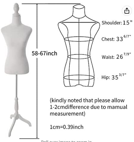 Female Mannequin Torso Dress Form With Wooden Tripod Base Stand Adjustable 60-67 Inch For Sewing Dressmakers Beige Vevlet #TOP2