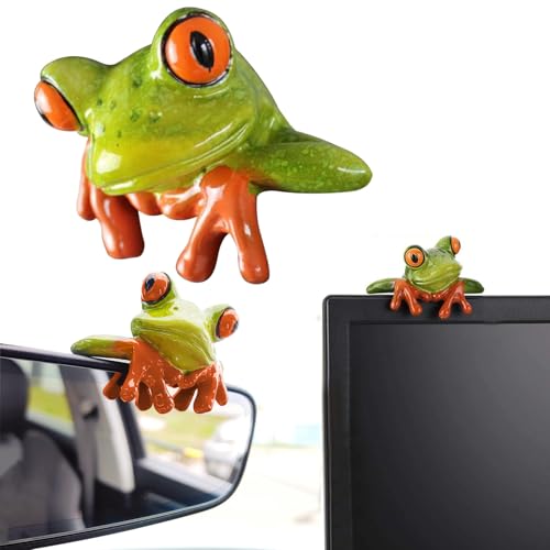 Norhogo Grün Kreative 3D Handwerk Frosch Dekoration, Froschdekor Aus Harz, schreibtischdekoration spaß, Keusche Frosch-verzierung, Home Office Schreibtisch Computer Frosch Ornamente, 7.5 * 4.5cm