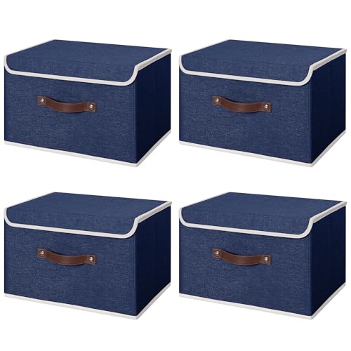 ANMINY Fabric Storage Box Bins with Lids, Blue, 13"x9"x7.9", 4 Pack