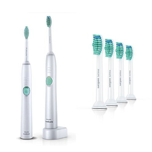 Sonicare HX6512/02 Easy Clean Elektrische Zahnbürste mit Schalltechnolgie, Doppelpack + Original ProResults Aufsteckbürsten,4er Pack
