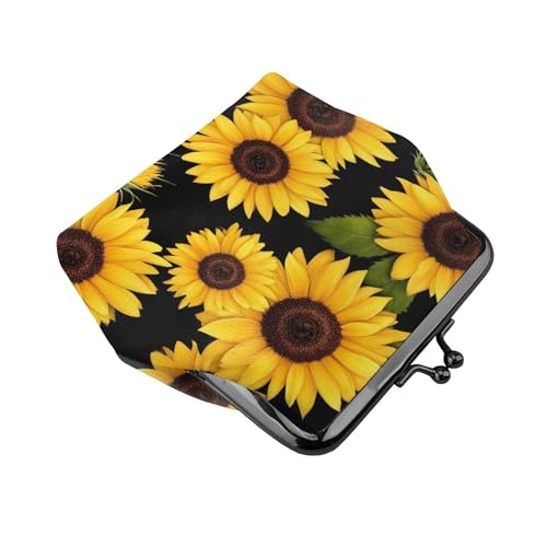 Coin Purse Vintage Pouch Buckle Clutch Bag floral black yellow flowers sunflower (1) Kiss-lock Change Purse Clasp Closure Wallets For Women3