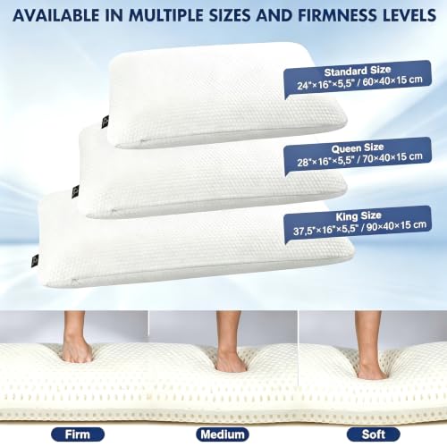 Image of Talatex Premium Talalay Latex Pillow for Side & Back Sleepers | 100% Natural Talalay latex relieves pressure, no memory foam chemicals. Perfect package with removable, washable cover