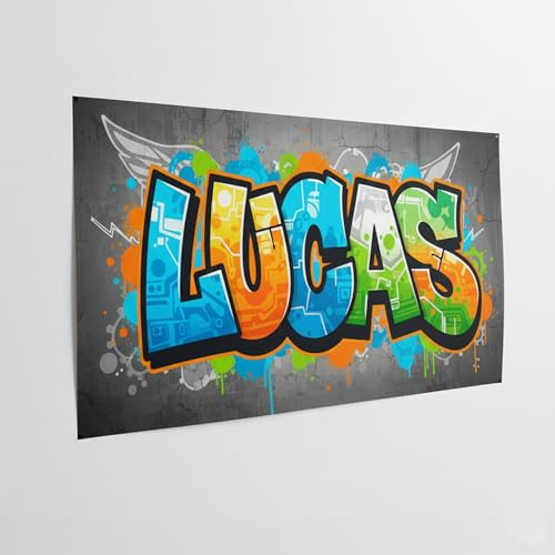 Poster personnalisé prénom graffiti bleu tag urbain affiche murale street art déco chambre enfant ou ado moderne cadeau personnalisé anniversaire naissance...