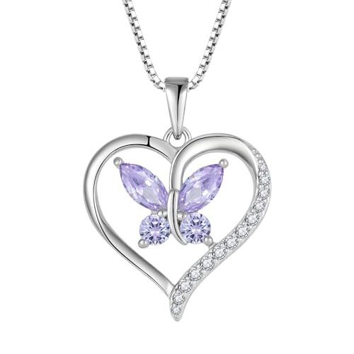 FJ Heart Butterfly Necklace 925 Sterling Silver Alexandrite Necklace June ...