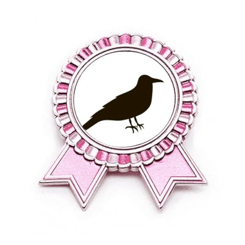 Broche corbeau noir en métal travaillé et rose au design artistique M