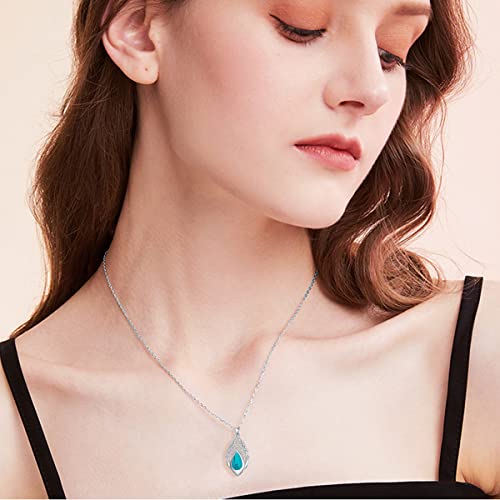 Proess Tree Of Life Necklace 925 Sterling Silver Teardrop Turquoise Tree Of Life Pendant Necklace Jewelry For Women Mom Christmas Mother's Day Gifts #TOP3