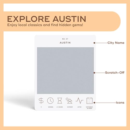 Image of Reach International Outfitters Austin Adventure Bucket List - 50 Scratch-Off Cards for Outdoor Activities, Tourist Attractions, and Landmarks Guide for Exploring Austin