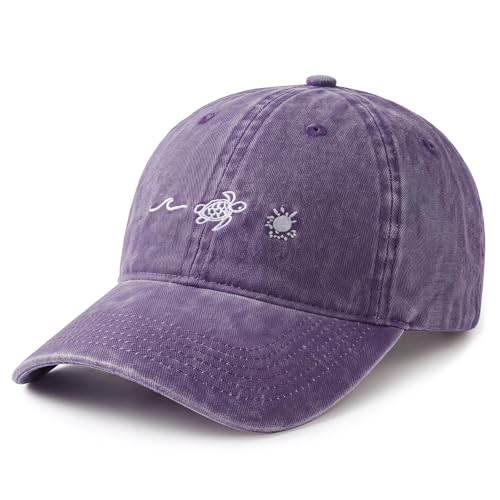 Cayxatiu Womens Beach Baseball Hats Sea Turtle Sun Graphic Hawaiian Hats Embroidered Adjustable Unisex Summer Vacation Caps(Purple)