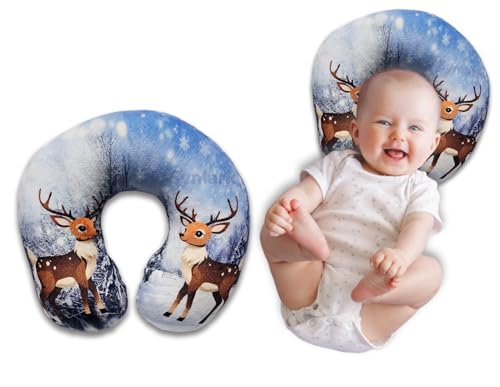 Image of Baby Neck Pillow for Head Shaping | Neck Support New Born Baby Infant Printed Pillow (0-5 Years) (Dear)