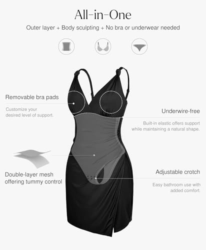Popilush V Neck Cocktail Dress for Women Built in Shapewear Thong Mini Summer Party Side Slit Dress4