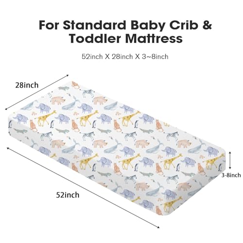 Image of Little Grape Land Crib Sheets 4 Pack for Boys and Girls, Baby Neutral Crib Fitted Sheets for Standard Crib & Toddler Mattress, Super Soft Breathable Fitted Crib Sheet Set (Fauna & Sea Lion)