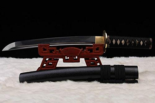 GLW Sword Wakizashi Samurai Tanto Sword Dagger Folded Pattern Steel Full Tang Blade #414