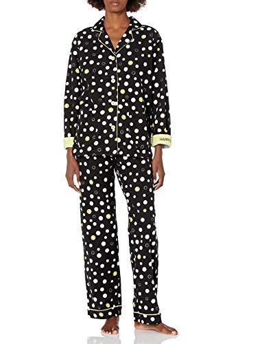 PJ Salvage Women's Loungewear Smiley Flannel Pajama Pj Set, Black, S