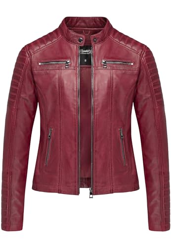 REPUBLIX Damen Echtleder Jacke Biker Zipper Lederjacke RJ-8011 Bordeaux XXL