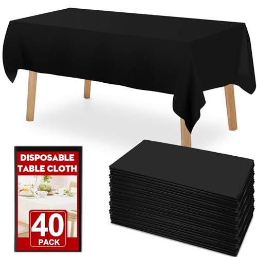 RowinsyDD 40 Pack Black Plastic Tablecloth, Plastic Table Cloths Disposable