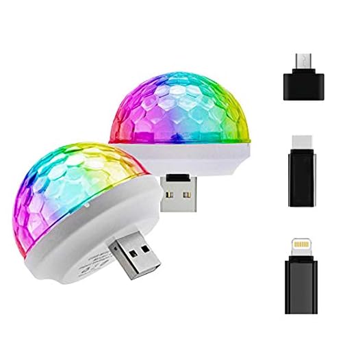 USB Mini Disco Light Portable DJ Ball Lamp Home Pajama Party Strobe Light LED Bulb for Birthday Christmas Gift Club Pub Celebration Karaoke Xmas Decorations(Adapter White or Black Random Match)