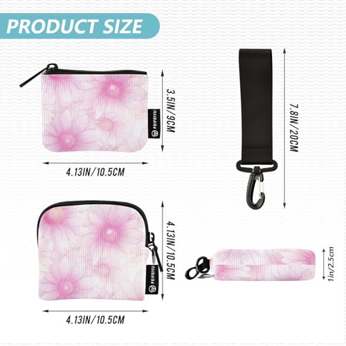 Cartoon Coneflower Peach Women's Wallets Card Cases Small Detachable Card Wallet Money Organizer with Wristlet Strap for Work Travel 2 Packs4