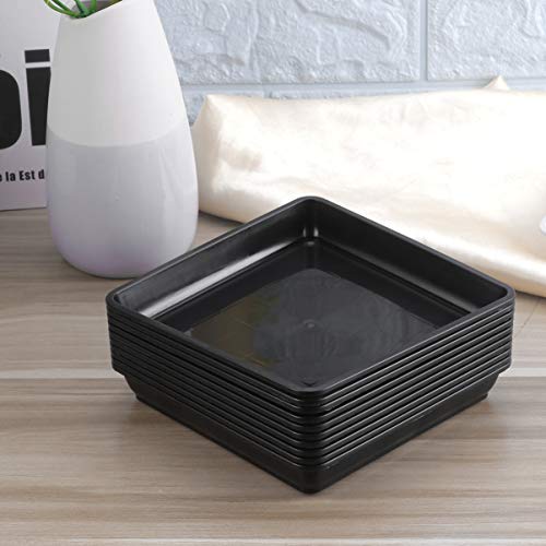 Yardwe 10 Pcs Square Plastic Plant Saucer Tray Plant Pot Saucer Flower Pot Tray For Garden Potted Water Drips And Soil 7 X 7 X 1.2 Inch (Black) #TOP2