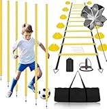Hengrongshen Fußball Trainingszubehör für Kinder, Fußballtrainingszubehör mit 6 Drehstangen, 6 m Koordinationsleiter, 12 Hütchen,Koordinationstraining, Geeignet für Das Training (Gelb)