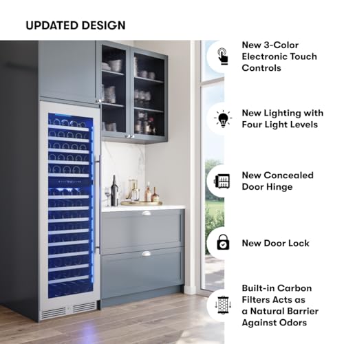 Image of Zephyr Presrv 24 Inch Wine Fridge Full Size Dual Zone - Wine Cooler Cellars Large Cabinet Wine Refrigerator Home Bar Chiller Freestanding with French Glass Door - 138 Bottles 750 ml
