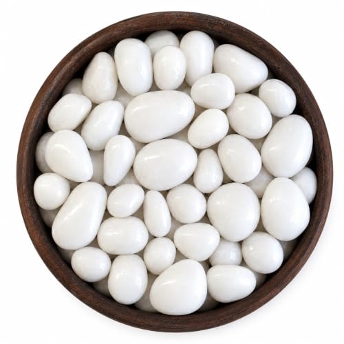 Image of TrustBasket White Pebble Decorative Stones Marble Rock 2Kg | White Garden Pebbles for Plant Pots, Landscaping, Aquarium, Vase, Pathways & Home Decor