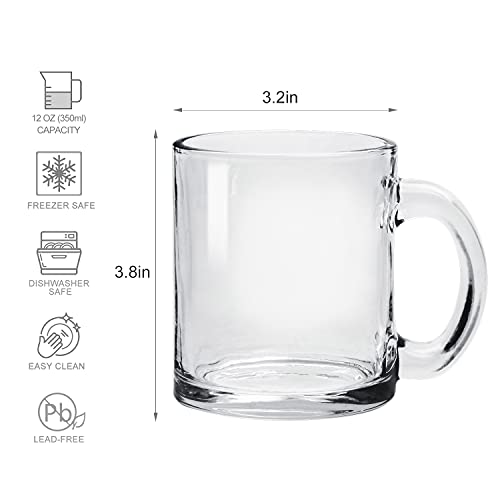 Maredash Glass Coffee Mugs Set Of 6,Large Wide Mouth Mocha Hot Beverage Mugs (12Oz),Clear Espresso Cups With Handle,Lead-Free,Perfect For Latte,Cappuccino,Hot Chocolate,Tea And Juice #TOP1