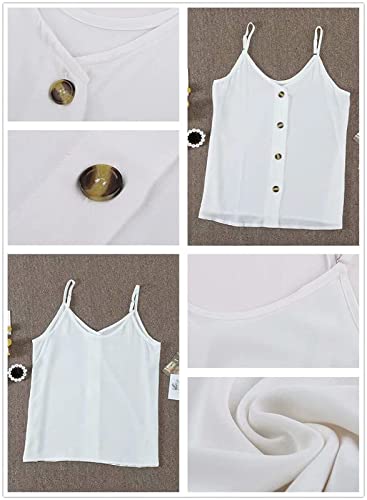 Blencot Tank Tops For Women Button-Up V Neck Summer Casual Sleeveless Shirts Spaghetti Strap Dressy Tops White L #TOP4