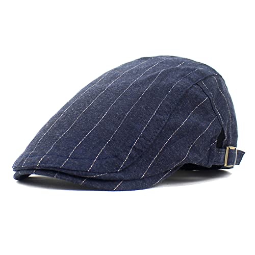 AWOCAN Casquette Newsboy en coton pour homme - Casquette plate - Béret d'été - Chapeau Gatsby - Réglable et respirant - Casquette à visière, Style 1 - Bleu marine, taille unique Cover