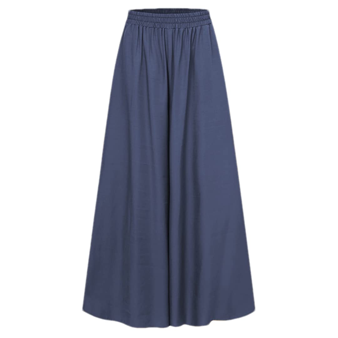 ERFMFKL Women Stretch Belt Wide-Leg Pants Solid Color Pleated Full-Length Casual Pants