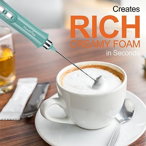 FoodVille MF02 Rechargeable Milk Frother Handheld Foam Maker with Stainless Whisk for Cappuccino, Latte, Bulletproof Coffee, Keto Diet, Protein Powder, Matcha (Turquoise Green) - Image 3