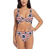 Conjunto de bikini de 2 piezas con diseño de bandera de estrellas y rayas rojas y blancas para mujer, traje de baño de 2 piezas con control de abdomen, Negro -, XXL