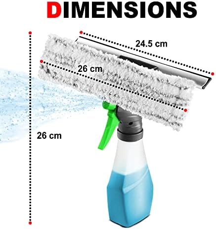 ZENQA Window Tile & Glass Cleaner 3 in 1 Squeegee Wiper Scraper Spray Bottle Microfibre Pad Rubber Blade Machine Washable Multipurpose Cleaning Kit Wiping Indoor Outdoor
