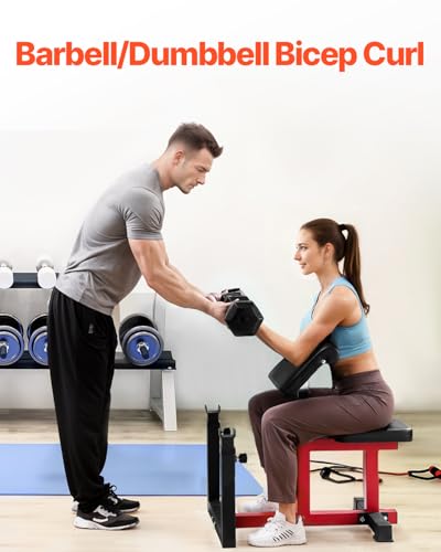 VEVOR Preacher Curlbank Hantelbank mit Beinstrecker, Krafttrainingsbänke (Max. Belastung 200 kg) Heim-Fitnessbank, Fitnessgerät, Sitzende Arm-isolierte Langhantel-Station, Trainingsbank
