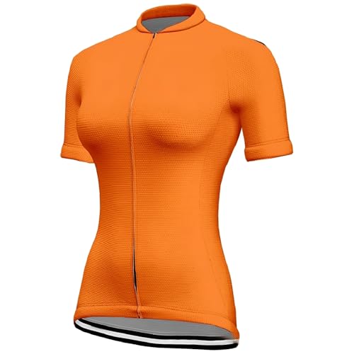 Mateju Maillot Ciclismo para Mujer, Color Sólido Ropa Ciclismo Exterior Cómodo Transpirable, Verano Secado Rápido Camisetas Manga Corta Hombre, Camiseta Mujer Elástico (Naranja,XL)