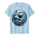 Shark Cage Diver vs Great White Illustration T-Shirt, Men, Baby Blue, Large
