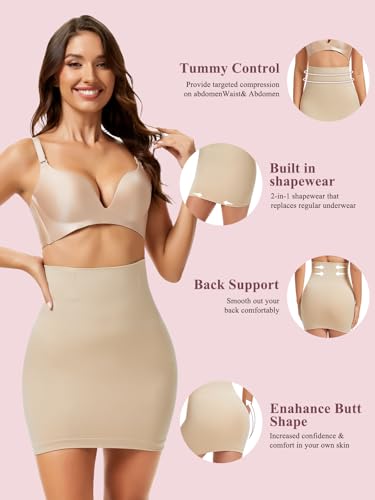 JOYSHAPER Half Slips Shapewear Skirt Under Dresses Tummy Control High Waist Slip Skirt With Built In Shapewear4