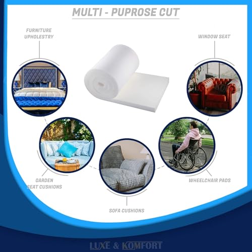 Luxe & Komfort® High Density Upholstery Firm Foam Sheet 80CM x 50CM/32 x 20 Inch, for Cushion,Seat Pads, Sofa,Dinning Indoor Floormat Caravan CamperVans Outdoor ChairPadding (32 x 20 x 1 Inch) - Image 2