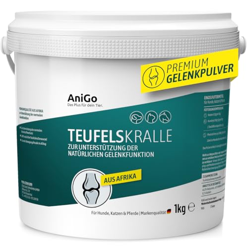 AniGo Teufelskralle für Hunde, Katzen & Pferde 1kg - Teufelskrallenpulver, Teufelskrallenwurzel, Gelenkpulver, zur Unterstützung agiler Gelenke und der Beweglichkeit