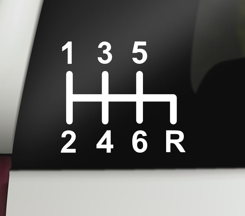 6 Speed Manual Gear Shift Pattern Decal | White Vinyl Sticker for Laptop, Tumbler, Vehicle, Window, Bumper | 5" x 4.5" Size | Made in USA