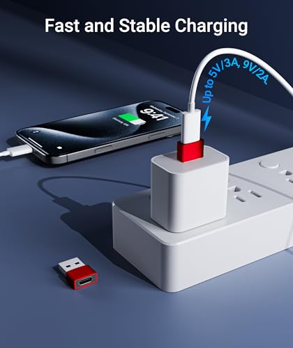 Image of Syntech USB C Female to USB A Male Adapter 3 Pack, Type C Charger Cable Power Adapter Compatible with iPad Air 7, iPhone 17 /16 /15 /14 /13 Pro Max, Apple Watch Series 10 /9 /8, Samsung Galaxy S20 etc, Red