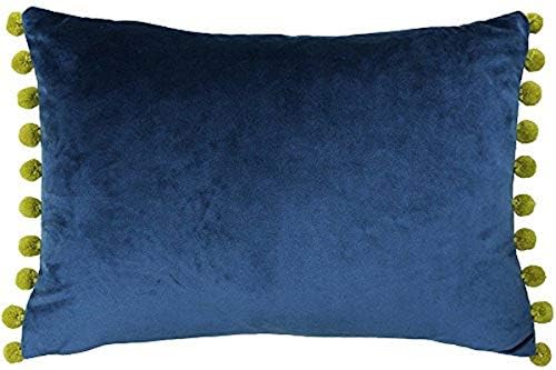 Riva Paoletti Fiesta Rectangular Cushion Cover Multicoloured Pompom Edges-Soft Velvet Fabric-Reversible-Zip Closure-100% Polyester-35 x 50cm (14" x 20" inches), Polyester, Hot Pink/Multi, 35 x 50cm