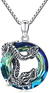 Midir&Etain Dragon Necklace Sterling Silver Crystal Pendant Necklace Dragon Jewellery Birthday Gifts for Women Girls
