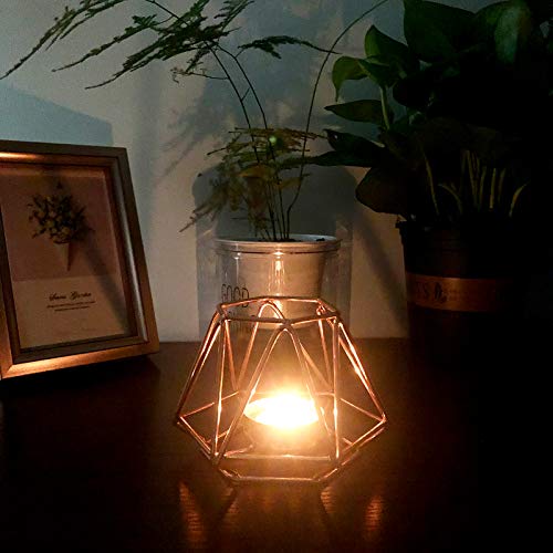 2 Pcs Small Rose Gold Candle Holder, Metal Geometric Candlestick Holder Decorative, Tealight Candle Holders For Table Decor, Wedding, Dining Room, Party, Etc. #TOP4