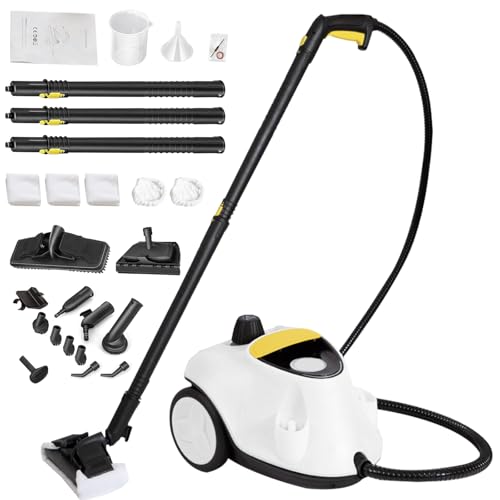 Upgrade Nettoyeur Vapeur 2100W avec 29 Accessoires, Appareil Vapeur Polyvalent avec Réservoir 2,1 L, Pression 5 bar, Kit Sol & Buses, Alerte Eau Basse, pour Tapis, Carrelage, Vitres, Sols (Blanc)